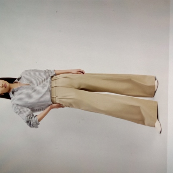 Everlane Pants - Everlane Wide Leg High Rise Kahaki Pleated Womens Organic Cotton Womens 8